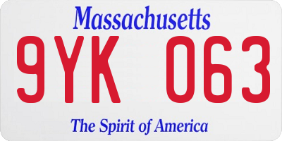 MA license plate 9YK063
