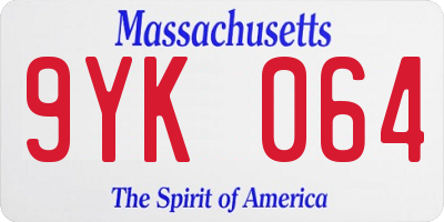 MA license plate 9YK064