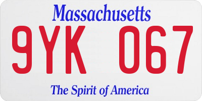 MA license plate 9YK067