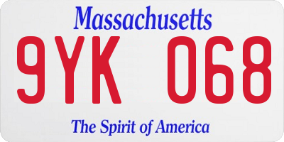 MA license plate 9YK068