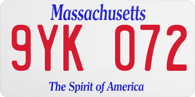MA license plate 9YK072