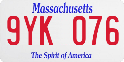 MA license plate 9YK076