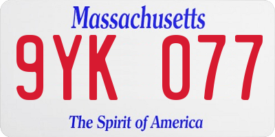 MA license plate 9YK077