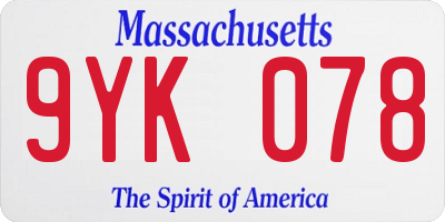 MA license plate 9YK078