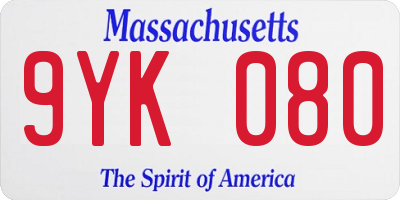MA license plate 9YK080