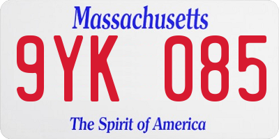 MA license plate 9YK085