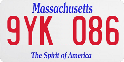 MA license plate 9YK086
