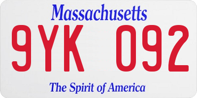 MA license plate 9YK092