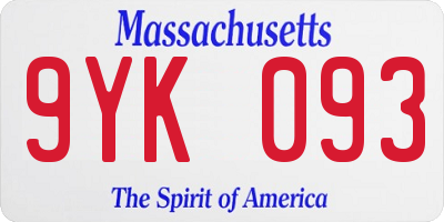 MA license plate 9YK093