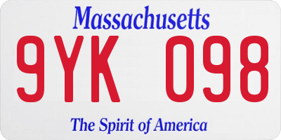 MA license plate 9YK098