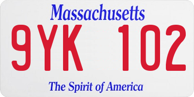 MA license plate 9YK102