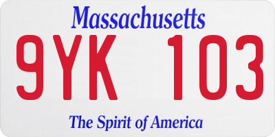 MA license plate 9YK103