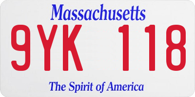 MA license plate 9YK118