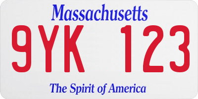MA license plate 9YK123