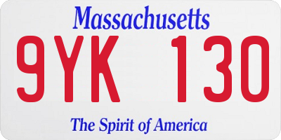 MA license plate 9YK130