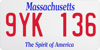 MA license plate 9YK136