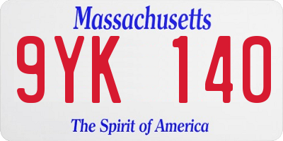MA license plate 9YK140