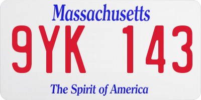 MA license plate 9YK143