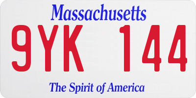 MA license plate 9YK144