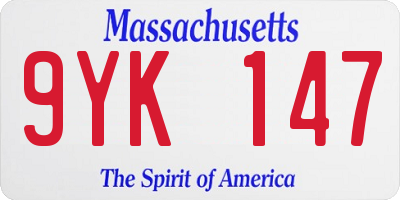 MA license plate 9YK147