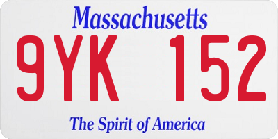 MA license plate 9YK152
