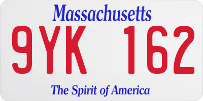 MA license plate 9YK162