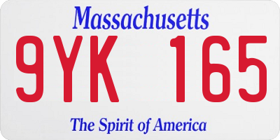 MA license plate 9YK165