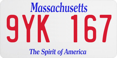 MA license plate 9YK167