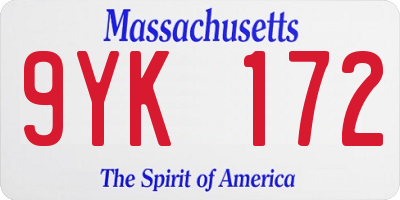 MA license plate 9YK172