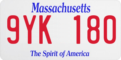 MA license plate 9YK180