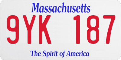 MA license plate 9YK187