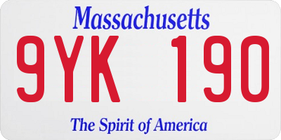 MA license plate 9YK190