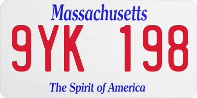 MA license plate 9YK198