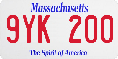 MA license plate 9YK200