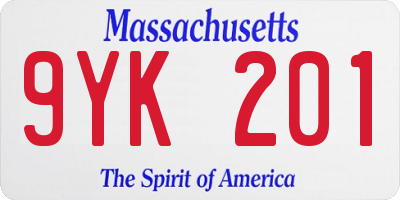 MA license plate 9YK201
