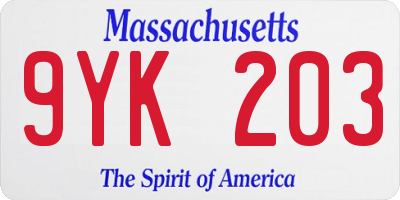 MA license plate 9YK203