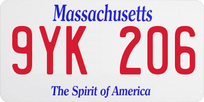 MA license plate 9YK206