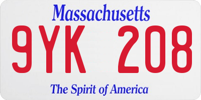 MA license plate 9YK208