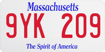 MA license plate 9YK209