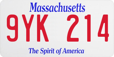 MA license plate 9YK214