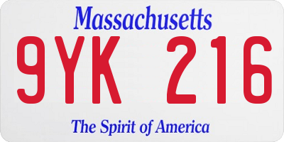 MA license plate 9YK216