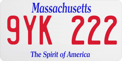 MA license plate 9YK222