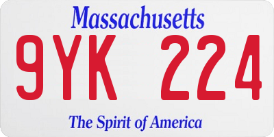 MA license plate 9YK224