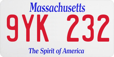 MA license plate 9YK232