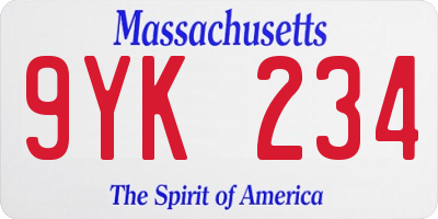MA license plate 9YK234
