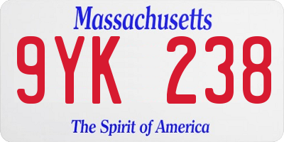 MA license plate 9YK238