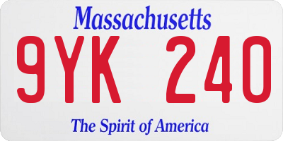 MA license plate 9YK240