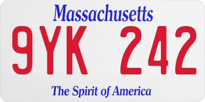 MA license plate 9YK242