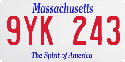 MA license plate 9YK243