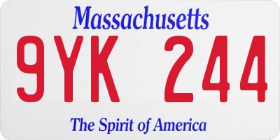 MA license plate 9YK244